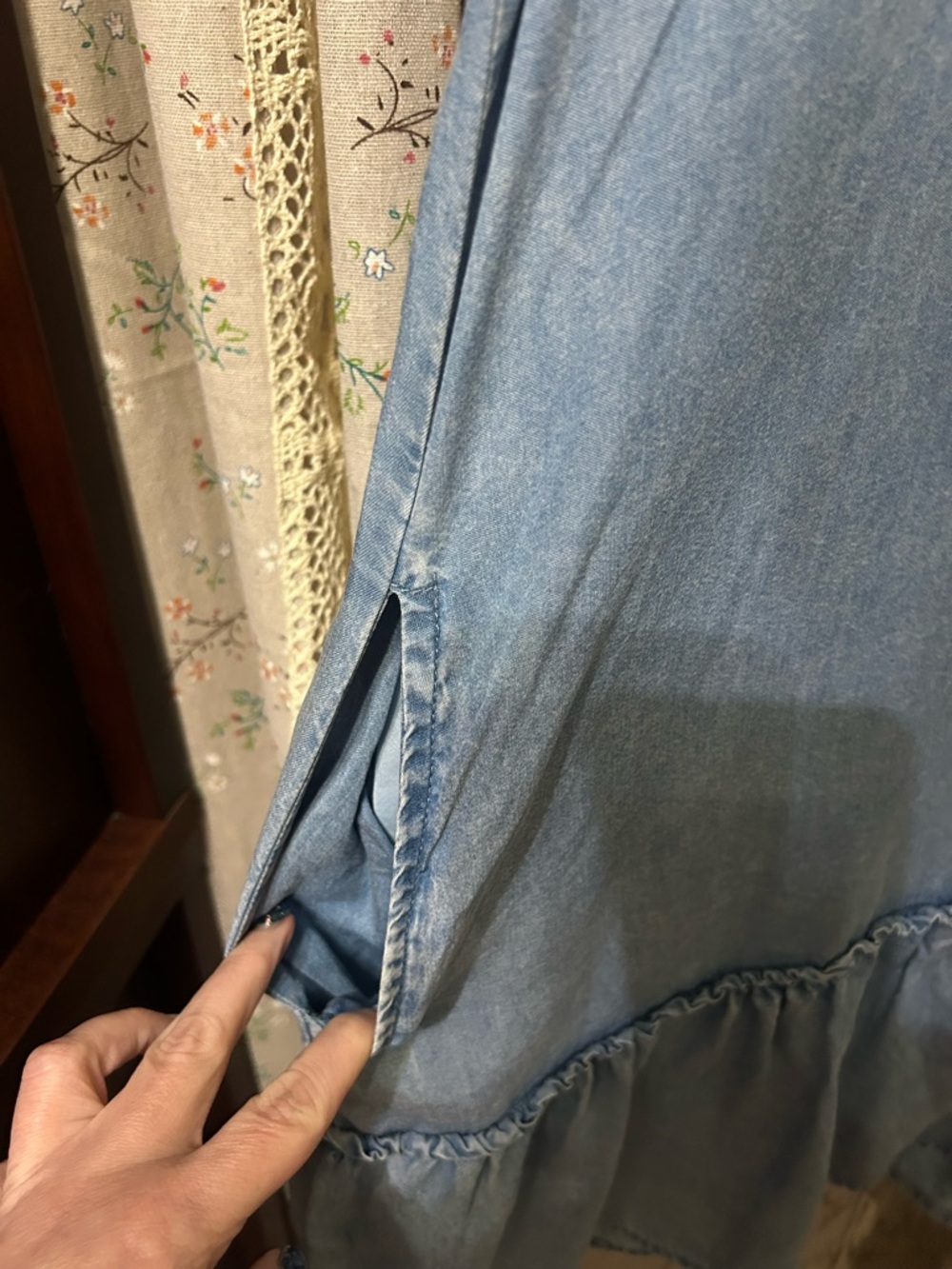 Jane + Delancey Lyocell Chambray Ruffle Hem Dress XL Pockets - Picture 4 of 6